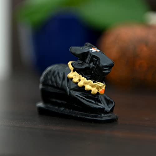 TEJ GIFTS Nandi Idol, Handcrafted Matt Finish Shiva's Cow Statue for Temple Puja/Home, Nandi Pindi Showpiece, Ideal Gift Item for Housewarming Black Color Nandi (Medium Nandi)