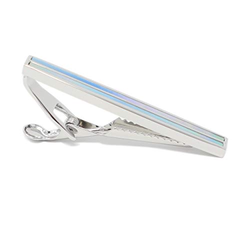 Mendepot Silver Tone Dual Blue Mother Of Pearl Stone Tie Clip With Gift Box #TOP4