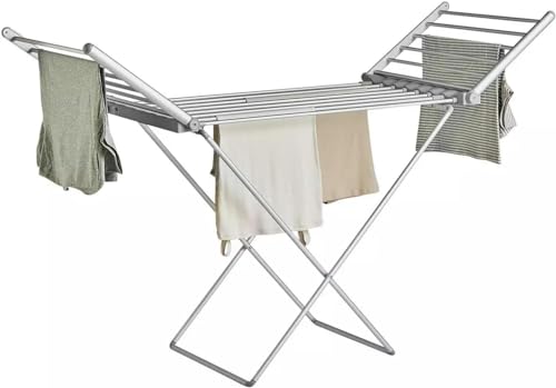 Greenfields Séchoir à linge chauffant pliable – Protection contre l'humidité avec support à linge électrique ailé – 220 W économe en énergie avec 18 rails – 12,2 m d'espace de séchage