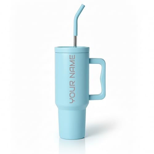 Image of Speedex 1200 ml Customized Name Insulated Stainless Steel Tumbler with Handle, Straw & Cleaning Brush, Personalized Sipper Bottle, Double Wall Leakproof Travel Mug Gift (Sky Blue, 1.2 l)