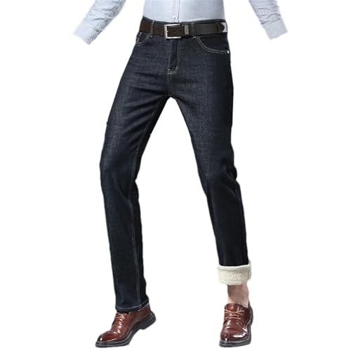 Jeans d'hiver épais pour homme coupe droite en denim stretch