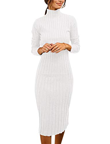 Image of MEROKEETY Women's Ribbed Long Sleeve Sweater Dress High Neck Slim Fit Knitted Midi Dress
