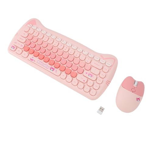 2,4 G Kabellose Tastatur und Maus-Kombination, Niedliche Retro-Tastatur mit Runden Tastenkappen, 84 Tasten Schreibmaschinentastatur und 4 Tasten Maus-Set für PC Laptop (PINK) – Bild 7