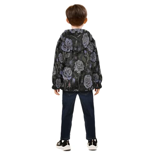 Elegant Floral Design with Roses Toddler Fleece Jacket Girl Boys Hooded Fleece Jacket Coat Warm Outwear Zip-up 3-10T4
