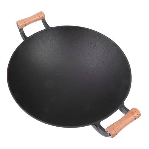 Wok de hierro fundido con doble mango de madera miniatura 1