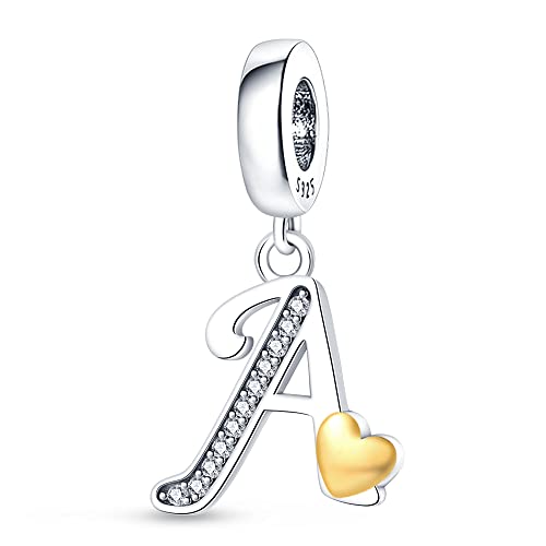 Pandach Letra Charms Abalorios Alfabeto Colgante para mujer, plata de ley 925, compatible con pulseras y collares Pandora, compatible con pulseras europeas para mujeres y niñas