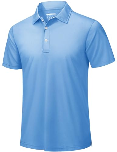 TACVASEN Polo Shirts Mens Casual Summer Golf Polo Shirt Short Sleeve Breathable Quick Dry Work Tee Top Sky Blue,L