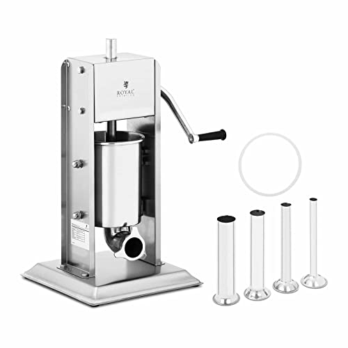 Royal Catering Poussoir À Saucisse Machine A Viande Manuel Vertical Bourreuse Embosseuse Charcuterie Main RCWV-3L (Volume 3 l, Cylindre Ø 14 cm, 4 Tubes De...