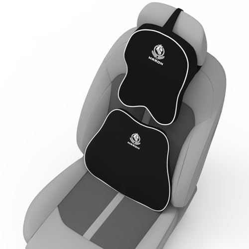 Image of MRRON Orthopedic Memory Foam Lumbar Backrest & Neck Rest Cushion for Car Seat - Ergonomic Car Back & Neck Support Pillow Combo - Pain Relief for Long Drives, Sciatica, Posture (Black, Slim Backrest)