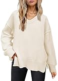 Sweaters for Women Long Sleeve Shirts Side Slit Loose Casual Cute Tops Apricot
