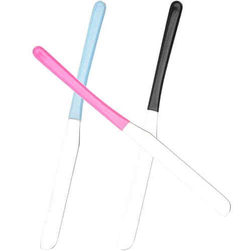 iplusmile Espátula de Maquillaje de Acero Inoxidable 3 Unidades Azul Rosa Negro para Mezclar Base y Pigmentos Varillas Mezcladoras Multifuncionales para Cosméticos y Arte de Uñas