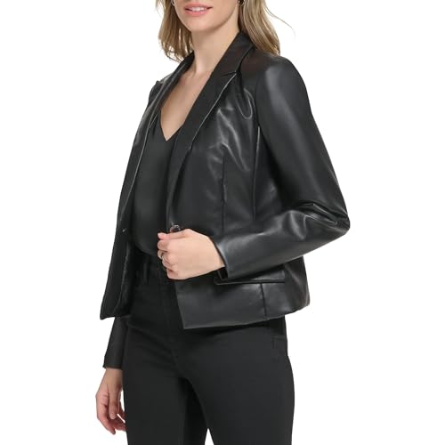 Calvin Klein Women's One Button Faux Leather Edgy Blazer2