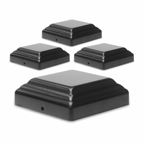 4x4 Aluminum Pyramid Post Cap Cover, Fits 4x4 Nominal Wood (True 3.5 x 3.5) Powder Coated Matte Outdoor Post Caps Cover, Fence Wood Post, Decking, Waterproof (Black 4in 4P)