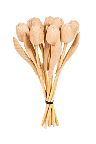 Ramo de Tulipanes de Madera para el ser Querido, 9 Tulipanes de Madera, 34 cm de Alto, sin Pintar, Ramo de Flores, decoración, Regalo, Fabricado en Holanda