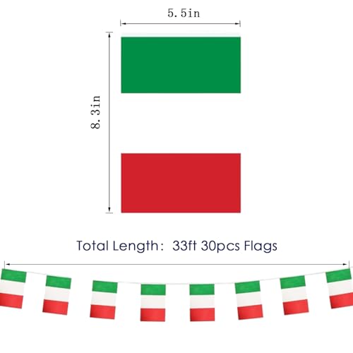 Image of Italy Flags Italian String Flag Banners for Patriotic Events Independence Day Sports Bars Inside Outside Decorations 33 Feet 30 Flags