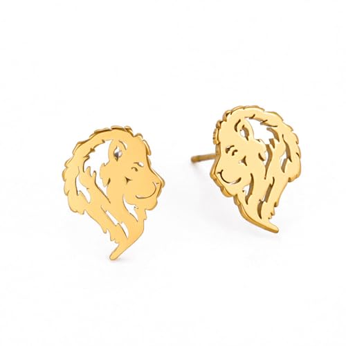 Punk Crown Lion Head Stud Earrings Stainless Steel Tiny Cute Small Animal Minimalist Hollow Pierced Studs Holiday Vacation Earring Gothic Jewelry Gifts for Women Men Hypoallergenic Birthday