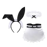 Starsouce 5Pcs Maid Bunny Costume Set, Rabbit Ear Headband with Apron, Choker and Wristbands for Women Cosplay, Halloween