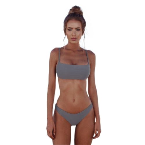 Bikini Cintura Alta Mujer Bikinis Mujer Baratos Bikini Beachwear Up Vendaje Traje De Baño Mujeres Bandeau Set Traje De Baño Brasileño Trajes Bikinis 2025 Tanga (Grey XL)