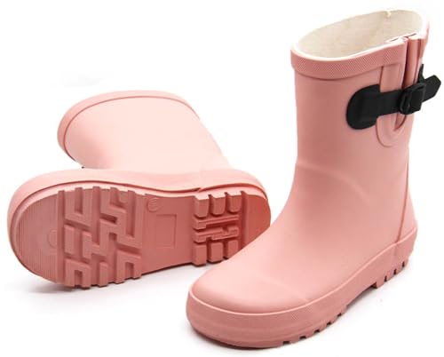 Toddler Rain Boot with Lining | Adjustable Buckle | Little Girl Rain Boots | Pink | Waterproof | Kids Rubber Boots