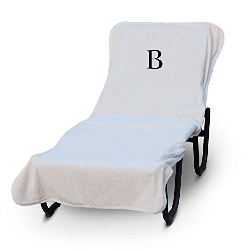Bc Bare Cotton Luxury Hotel & Spa Monogrammed Pool Chaise Lounge Cover, Block Letter Embroidered - Extra Absorbent 100% Turkish Cotton- Soft Terry cover