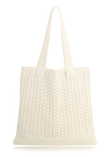 Image of COOKOOKY Lined Crochet Tote Beach Shoulder Bag Women Casual Work Shopping | Lined crochet tote with soft structure, perfect for beach, work, shopping. Roomy & lightweight for daily use.