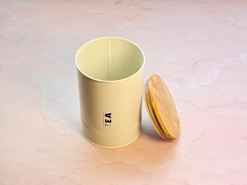 Image of JISCOVERY Airtight Tea, Coffee & Sugar Container Set of 3| Metal Storage Canister with Wooden Lid for Kitchen| Storage Box for Kitchen Counter Top| 1300 ML| Beige