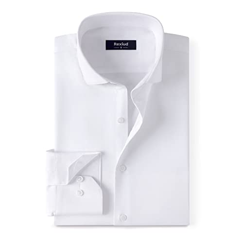 Men's Dress Shirt Stretch Formal Shirt Business Casual Cutaway Collar Long Sleeve Convertible Cuffs Solid