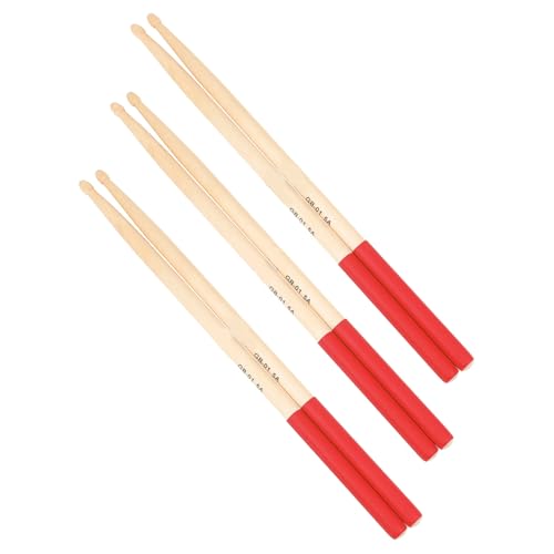 3 Pares de Baquetas de Madera de Arce para Batería, Antideslizantes, Ligeros y Portátiles, para Principiantes y Adultos, Color Rojo