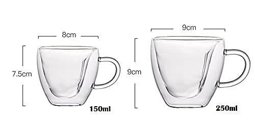 Kit 2 Xícaras Coração Vidro Duplo 150ml - Zamun - copo de parede dupla, copo para café e chá, copo c