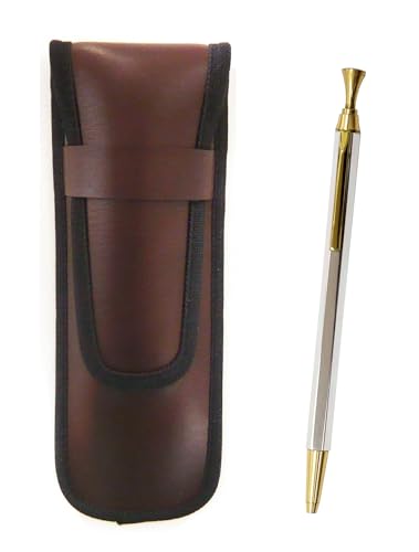 タキザワ スリム合皮ペンケース茶 Z88ゴールド&シルバー 6角ノック金属ボールペンセット 3個パック T23-KBSC-Z88SB-3
