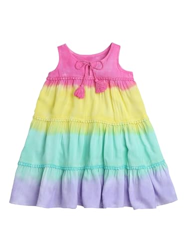 Image of The Magic Wand Cotton Tie & Dye Print Kids Dress Girls, Sleeveless Frocks Regular Fit Midi Tiered Casual Summer Dresses, Multi, 1-2 Year