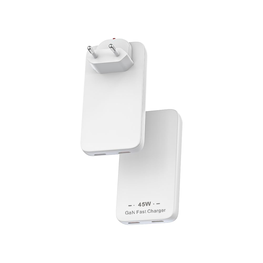 Ładowarka USB C 45W, płaska ładowarka ścienna USB, ultracienki zasilacz do iPhone'a 14 15 16 17 Pro/Max Samsung Galaxy, szybkie zasilanie PD z USB-C USB-A (2*USB-C)