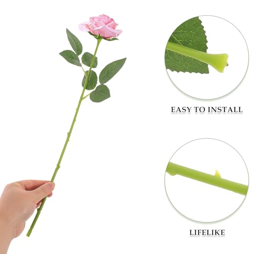 Tallos de rosas artificiales verdes Ciieeo de plástico para manualidades, 25 unidades 4