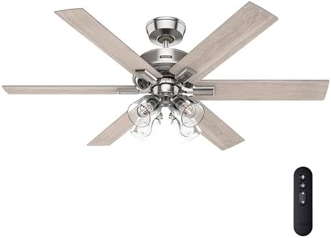 Hunter Fonthill Indoor Ceiling Fan With Light, Remote, 52-inch, Fresh White, Fast Install, 6-speeds (Brushed Nickel)