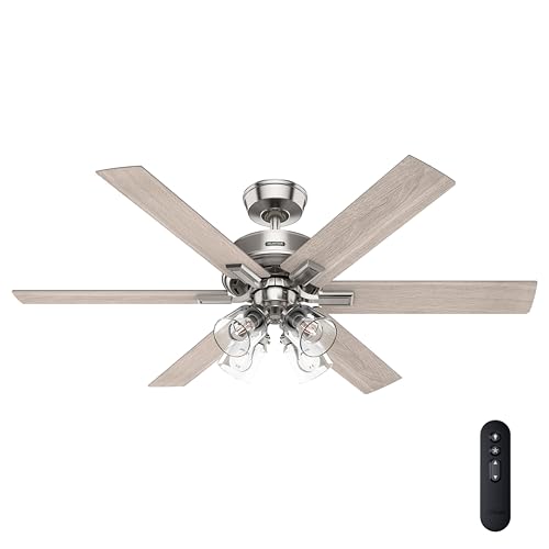 Hunter Fonthill Indoor Ceiling Fan With Light, Remote, 52-inch, Fresh White, Fast Install, 6-speeds (Brushed Nickel)