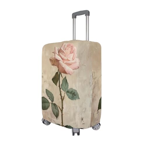 Joisal Luggage Protector Suitcase Cover Cute Vintage Oil Painting Pink Rose Washable Suit Case Travel Essentials for Women, M, Fits 22-24 Inch Case3