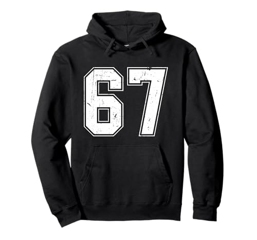 Vintage 67 Distressed Number Meme Matching Group Retro Pullover Hoodie