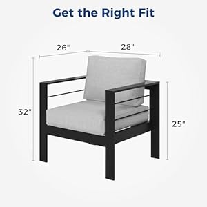 Wisteria lane 2 pieces patio furniture aluminum armchair all weather outdoor single sofa black metal chair with light grey cushions  urban country home decor