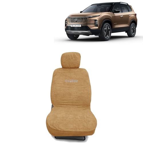 Image of Kingsway Safari Seat Cover for (Year 2023 Onwards) All Model, Towel Fabric Car Seat Covers Compatible with Tata Safari, Complete Set (Car Specific Front + Rear Seat Covers), Beige Color