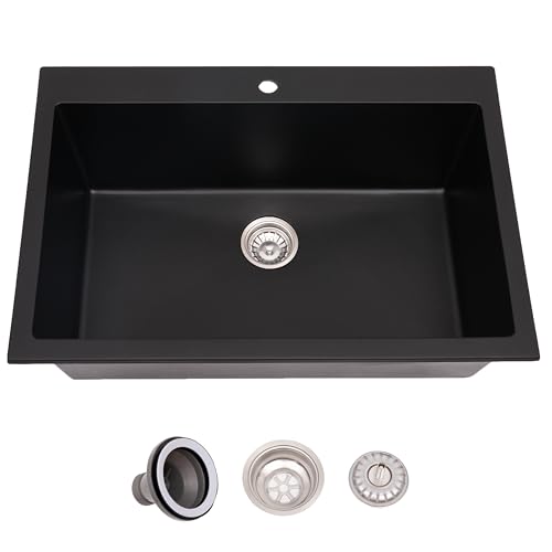 33-inch-Black-Quartz-Single-Bowl-Kitchen-Sink-Dual-Mount-Kitchen-Sink-Granite-Composite-Matte-Black-Kitchen-Sink-33-x-22-x-9-inch-Deep-Workstation-Sink-for-Kitchen-with-Drain 33 inch Black Quartz Single Bowl Kitchen Sink Dual Mount Kitchen Sink Granite Composite Matte Black Kitchen Sink 33 x 22 x 9 inch Deep Workstation Sink for Kitchen with Drain