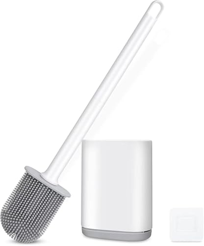 Image of Toilet Brush and Holder Set for Bathroom, Flexible Toilet Cleaning Bowl Brush Head with Silicone Bristles, Compact Size for Storage and Organization (Multicolor)
