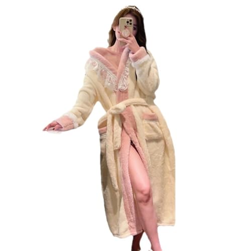 Chemise de nuit velours corail haut de gamme peignoir long avec dentelle pour femme