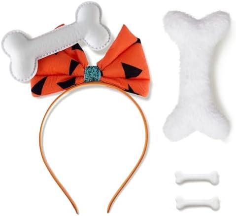 Halloween Cave Costume Accessories Set - Plush Bone Hair Clip, 2 Cute Plastic Skeleton Hairpins, Orange Spotted Bow Headband with Bone for Family Cosplay & Dress-Up Party image 5
