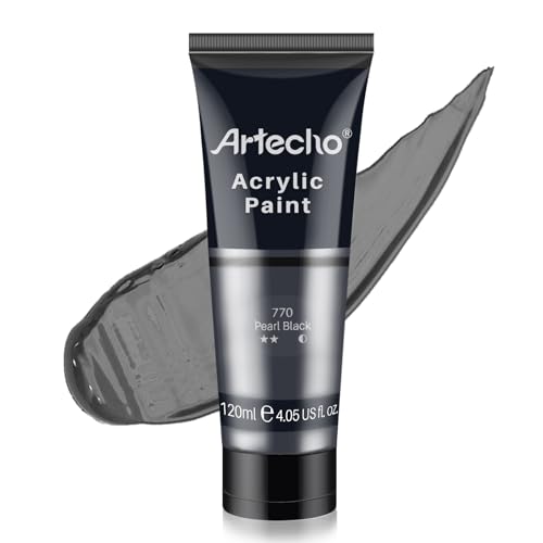 Image of Artecho Black Acrylic Paint, Pearl Black (120ml / 4.05oz) Tubes, Art Craft Paints for Canvas, Rock, Stone, Wood, Fabric, Art Supplies