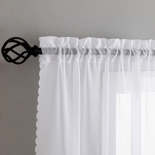 Image of MYSTIC-HOME Sheer White Kitchen Tier Curtains 24 Inch Length Set, Small Window Curtains Treatment for Bathroom /Living Room /Cafe /Basement, Short Voile Curtain Tiers 30in x 24in, Rod Pocket, 2 PCS
