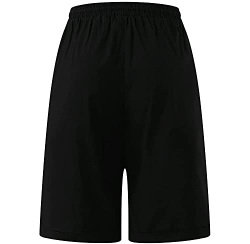 Knit Drawstring Bermuda Shorts For Women Soft Summer Knee Lenght Short Pants Loose Comfy Elastic Waist Jersey Shorts (Black,X-Large) #TOP2