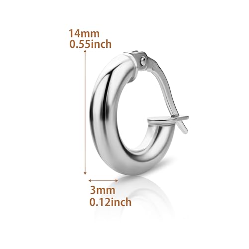 14K Gold Earrings for Women in 14K White Gold 585 Round Hinge Backs Loops, Huggies, Gold Hoops Earrings 0.55Inch Hypoallergenic Earrings for Women, Woman's Jewellery Delivered in Jewelry Box3