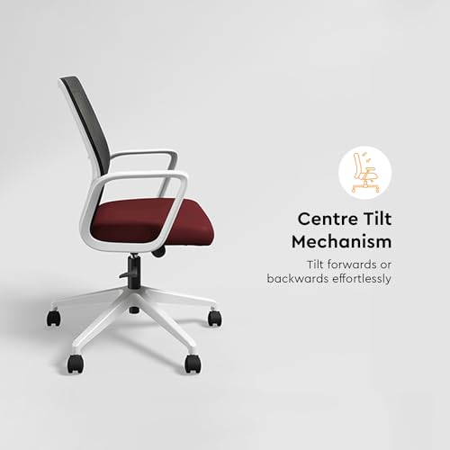 Image of Interio by Godrej Vurv Chair Mesh Back Ergonomic Work from Home /Revolving Study Chair, 1 Year Warranty, Height Adjustable | Heavy Duty Polypropylene Base | DIY Installation (Red, Set of 2)