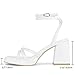 ISNOM White Platform Heels for Women Comfy Strappy Heels Short Block Chunky Sandals Ankle Strap Simple Summer Heeled Sandals Square Open Toe for Wedding Work Party Dress Prom,White,Size 7