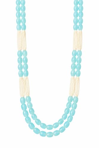 AAMRAPALI SILVER GEMS Women’s Beaded Long Necklace with Cream Bead Detailing | Double Layer Statement Necklace for Ethnic, Festive Deal